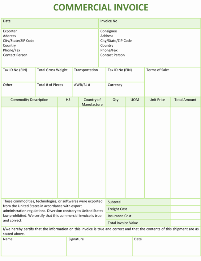 Commercial Invoice Template Excel Inspirational Sample Mercial Invoice