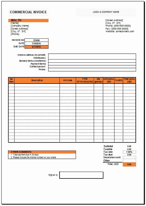 Commercial Invoice Template Excel New Free Professional Mercial Invoice Template for Excel