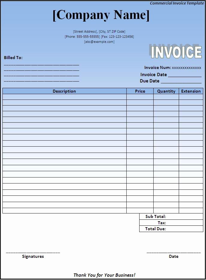 Commercial Invoice Template Word Beautiful Mercial Invoice Template