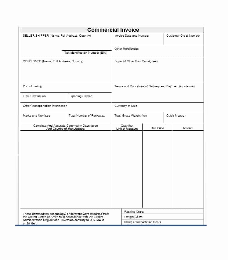 Commercial Invoice Template Word Fresh 44 Blank Mercial Invoice Templates [pdf Word