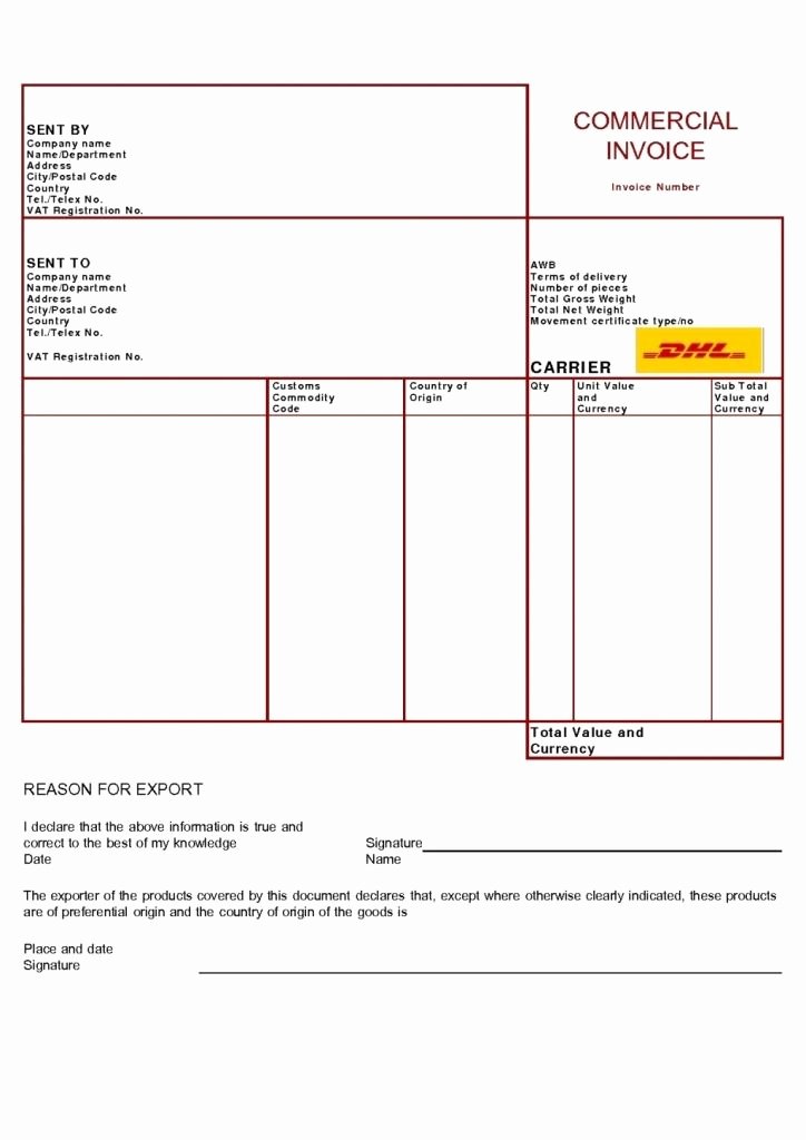 Commercial Invoice Template Word Inspirational Dhl Mercial Invoice Sample Invoicegenerator Dhl