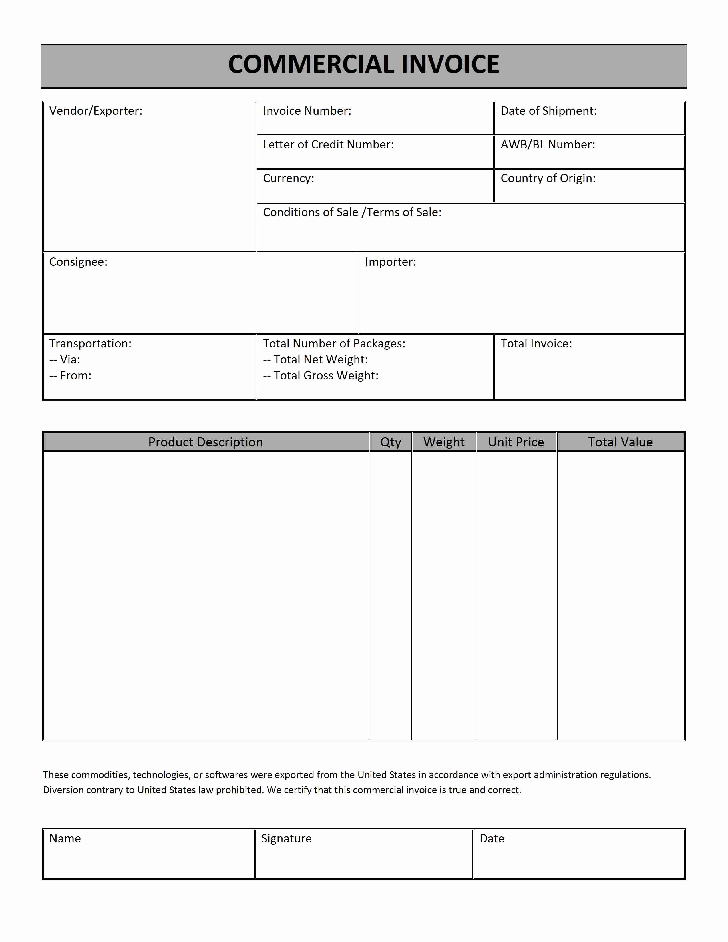Commercial Invoice Template Word Inspirational Mercial Invoice