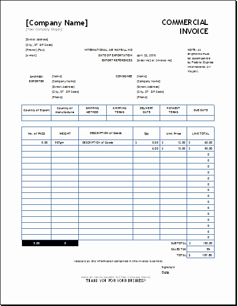 Commercial Invoice Template Word New Pin by Alizbath Adam On Microsoft Excel Invoices
