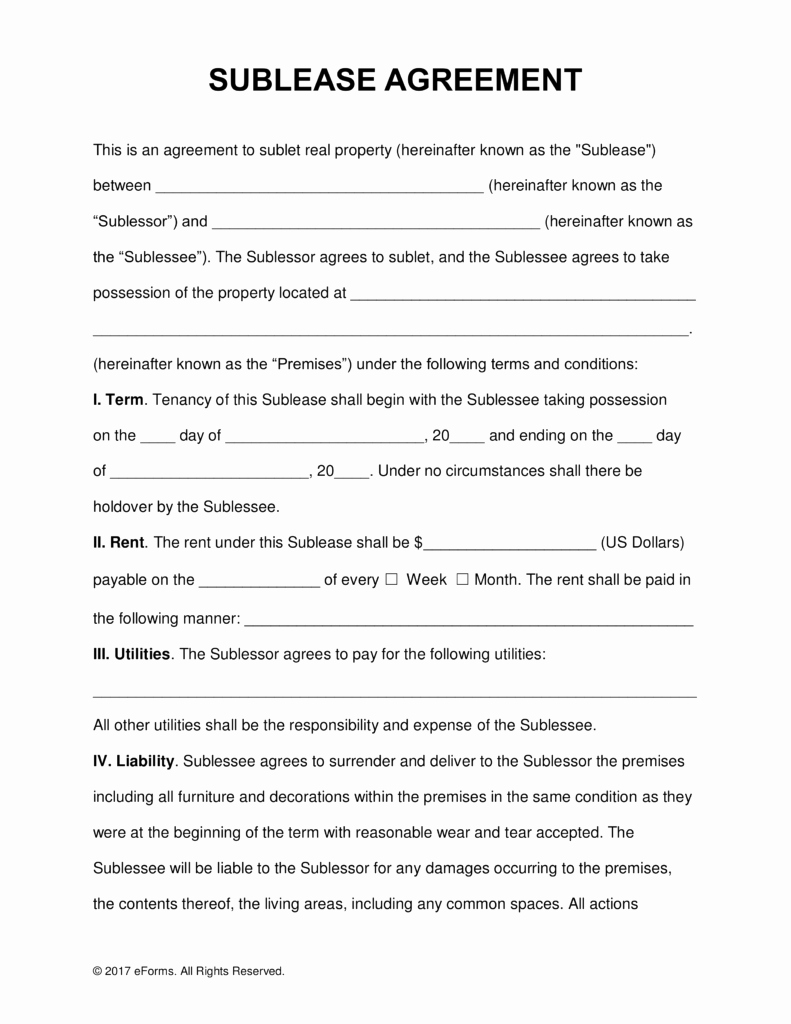 Commercial Sublease Agreement Template Beautiful Sublease Rental Agreement