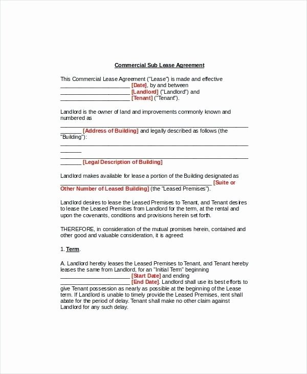 Commercial Sublease Agreement Template Best Of Mercial Sublease Agreement Template