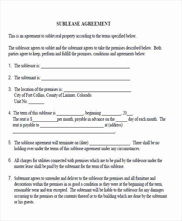 Commercial Sublease Agreement Template Elegant 39 Agreement forms In Pdf
