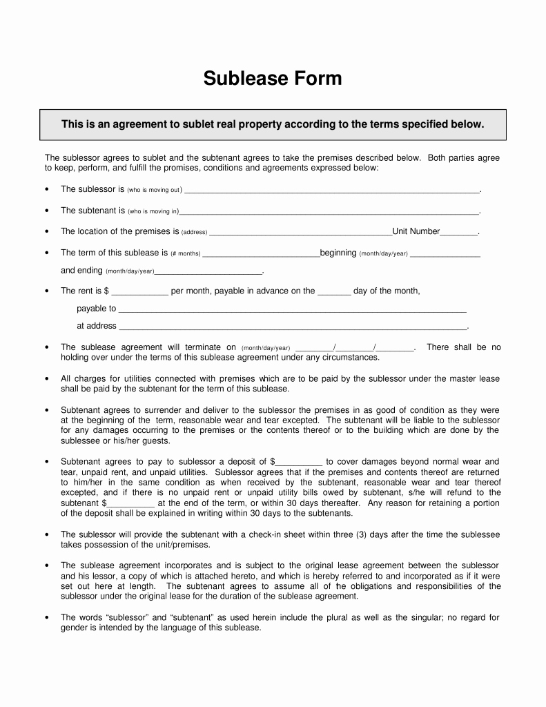 Commercial Sublease Agreement Template Elegant Free Iowa Sublease Agreement form Word Pdf