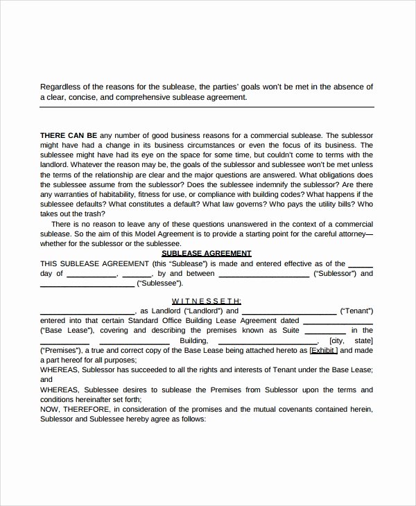 Commercial Sublease Agreement Template Fresh 10 Mercial Sublease Agreements Word Pdf Pages