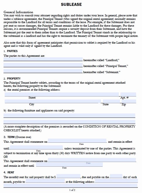 Commercial Sublease Agreement Template Fresh Sublease Agreement Template