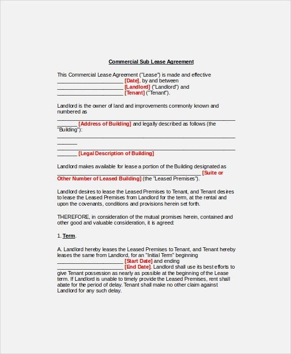 Commercial Sublease Agreement Template Lovely 10 Mercial Sublease Agreements Word Pdf Pages