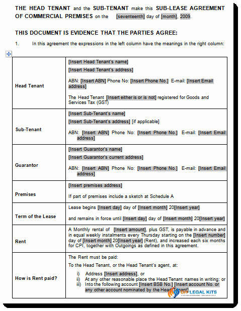 Commercial Sublease Agreement Template New Sublease Agreement Template Mercial Warehouse