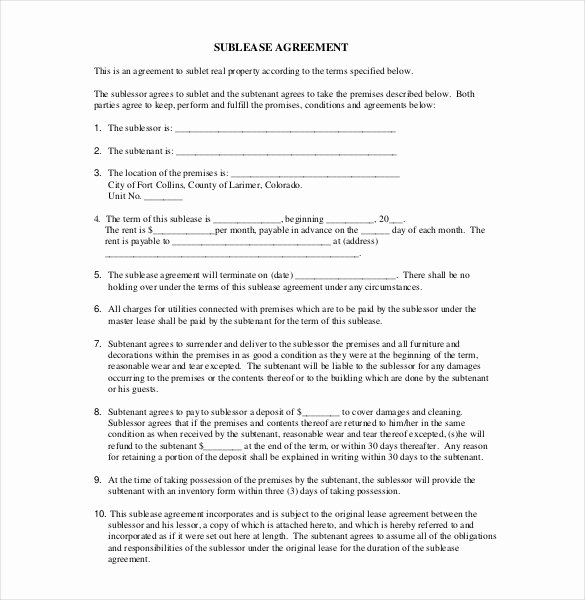 Commercial Sublease Agreement Template Unique Sublease Agreement Template – 10 Free Word Pdf Document