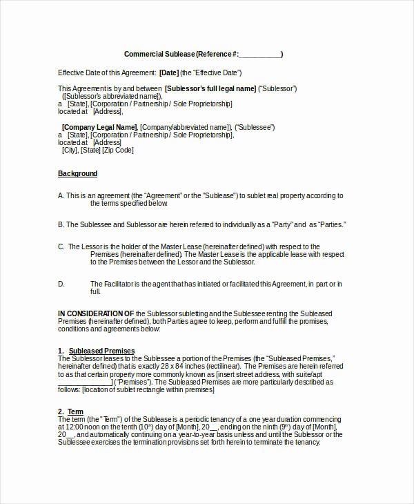 Commercial Sublease Agreement Template Unique Sublease Contract 8 Word Pdf Google Docs Documents