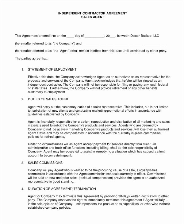 Commission Sales Agreement Template Awesome Independent Contractor Agreement 16 Free Pdf Google