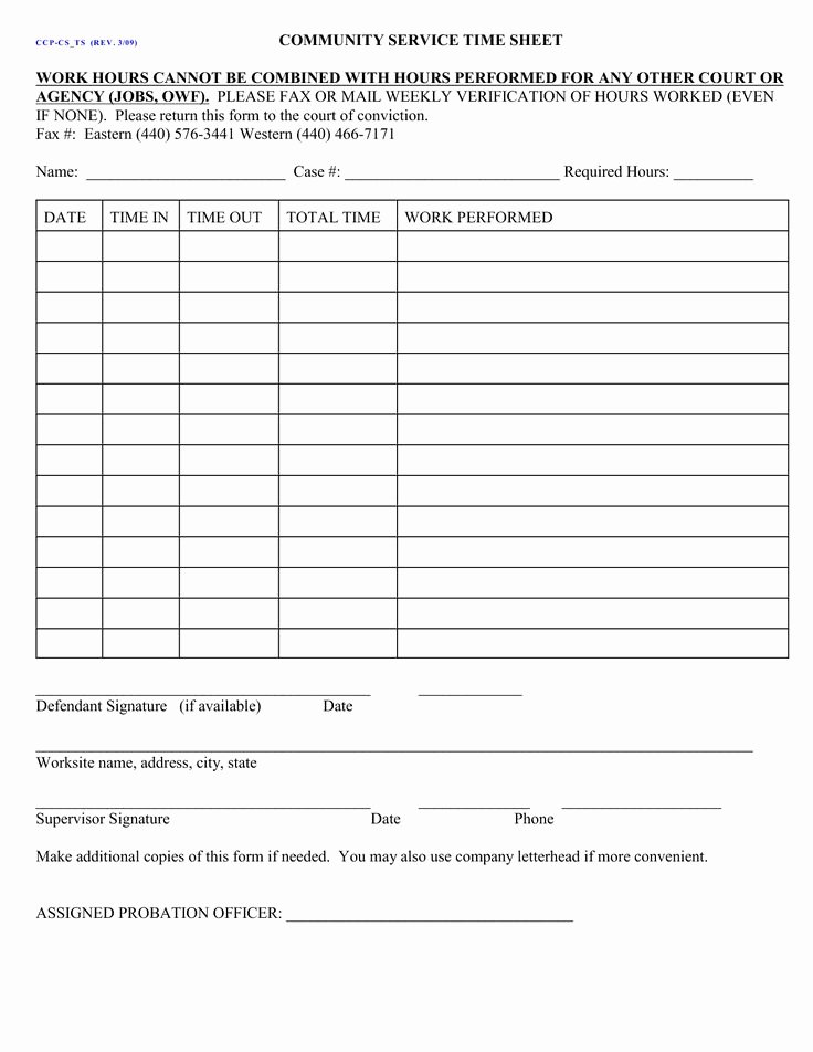 Community Service Hours form Template Best Of Court ordered Munity Service form