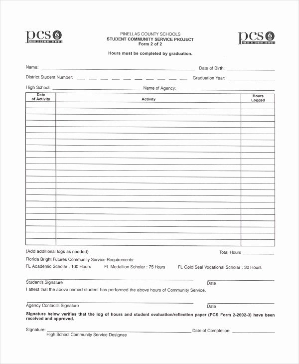 Community Service Hours form Template Inspirational Free 8 Sample Service Hours forms