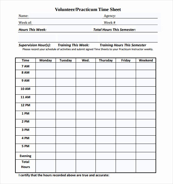 Community Service Hours form Template Inspirational Volunteer Hour forms Template