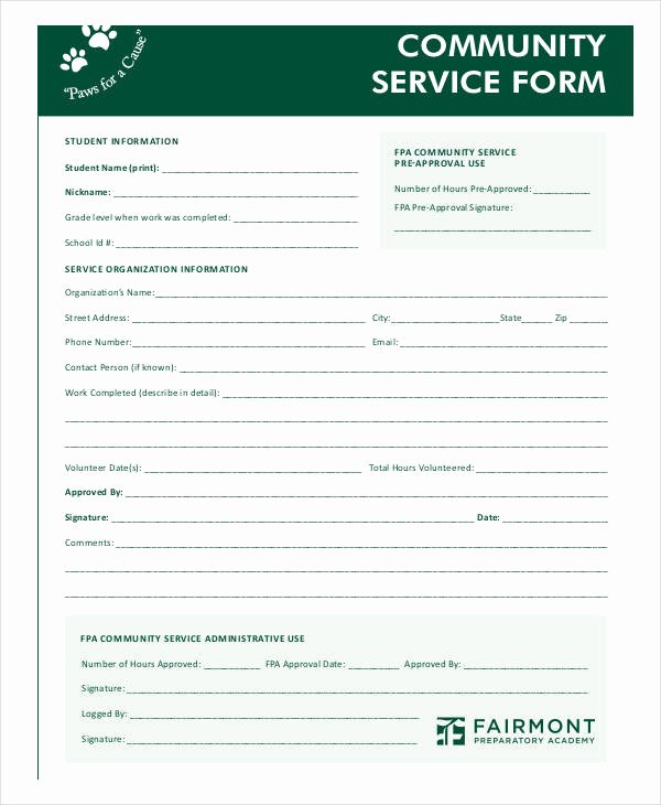 Community Service Hours form Template Lovely Free 35 Service form In Templates