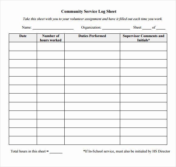 Community Service Hours form Template Lovely Sample Log Sheet 9 Documents In Pdf Word