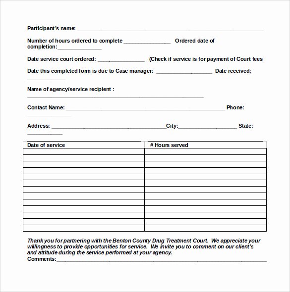 Community Service Hours form Template New Sample Service Hour form 13 Download Free Documents In