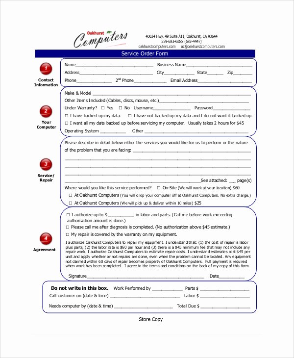 Computer Repair forms Templates Awesome Sample Repair order form 9 Examples In Word Pdf