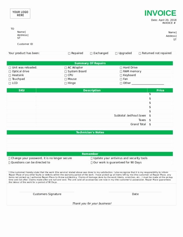Computer Repair forms Templates Luxury 10 Equipment Invoice Samples &amp; Templates Pdf Word Excel