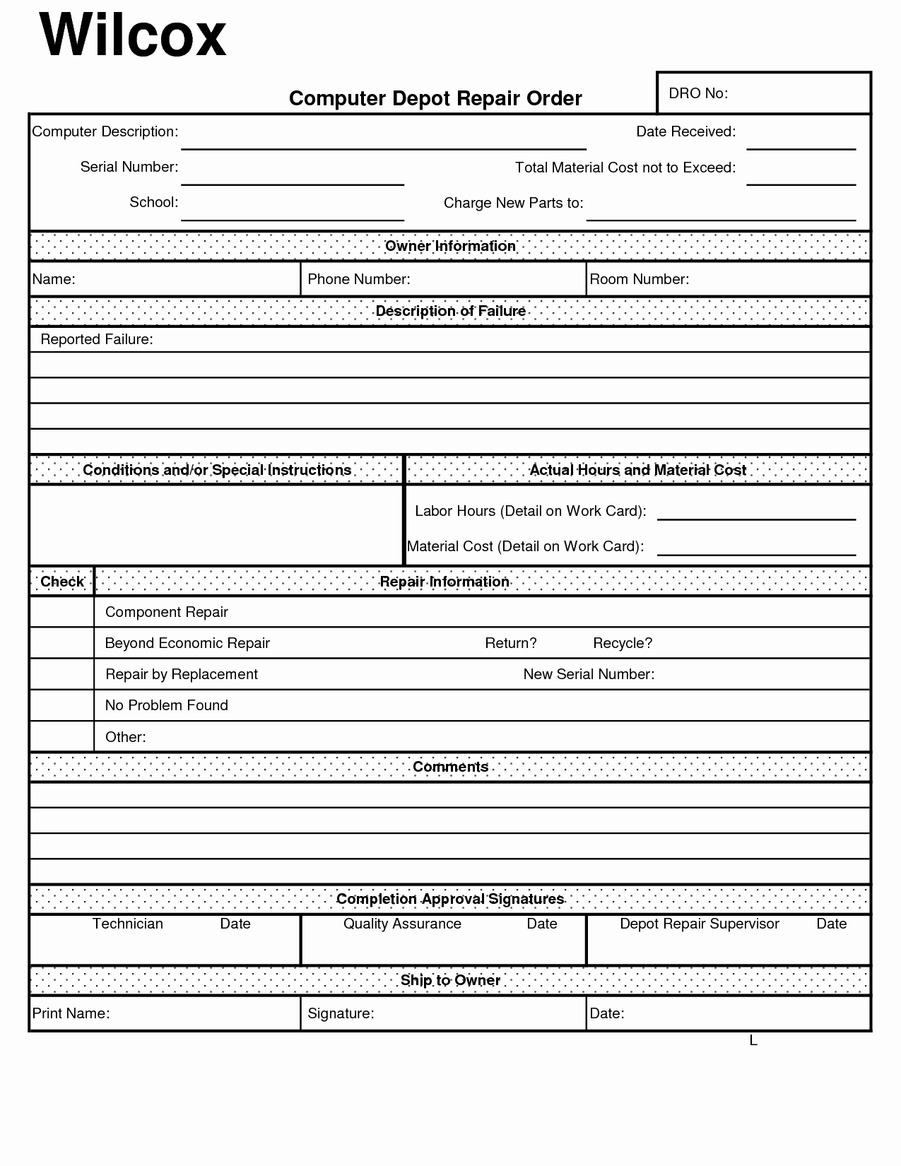 Computer Repair Work order Template Awesome Puter Repair forms Free Printable Documents