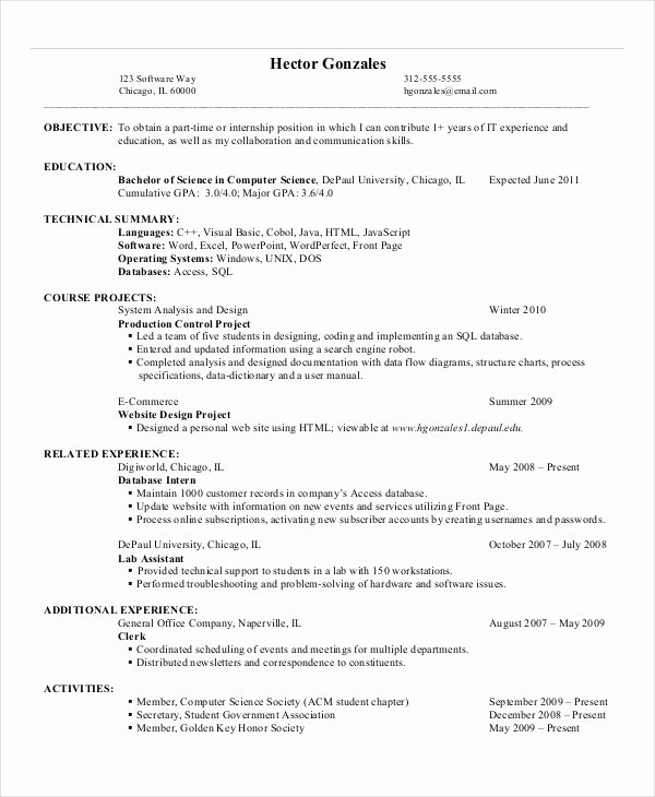Computer Science Resume Template Awesome Puter Science Resume Example 9 Free Word Pdf