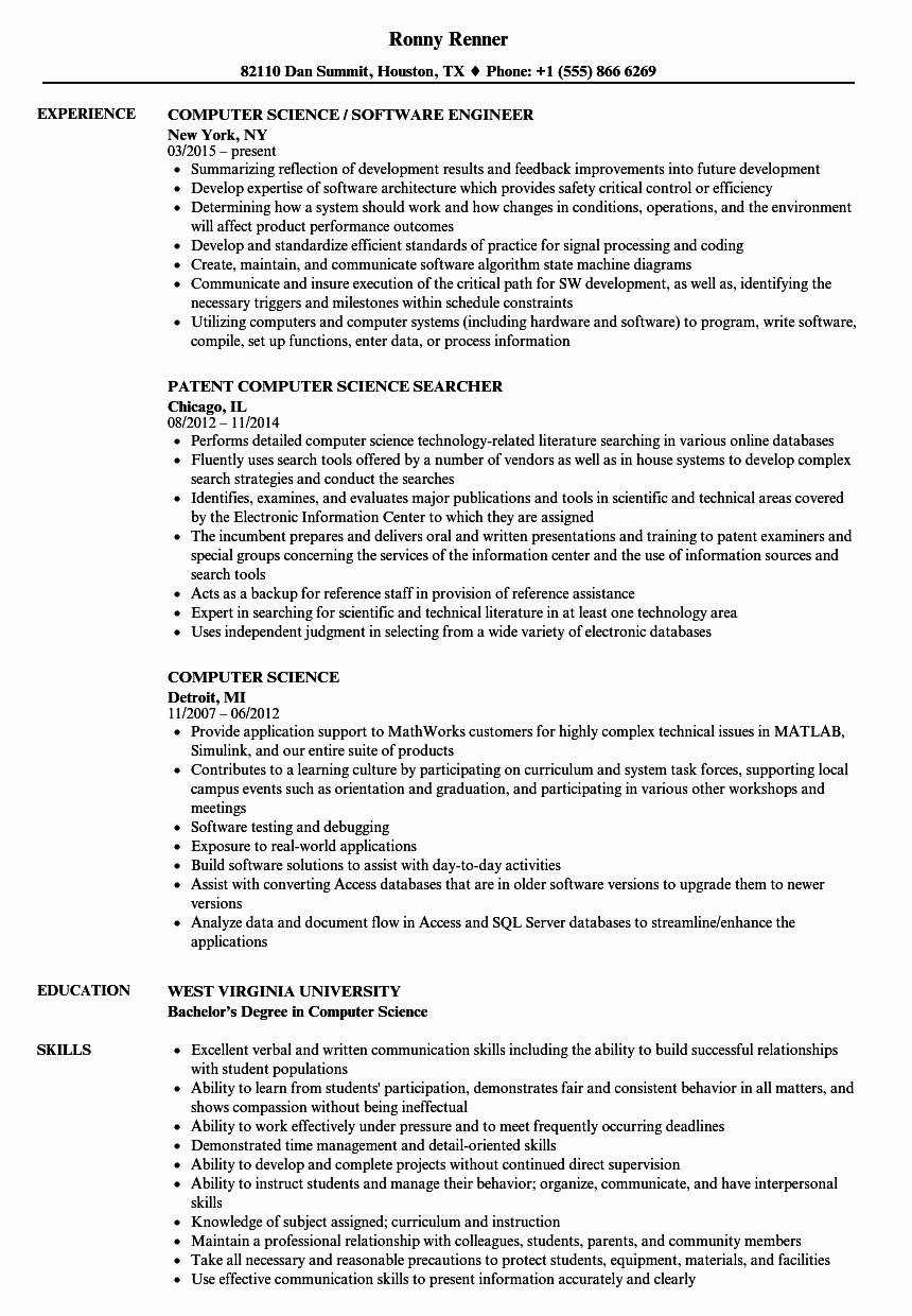 Computer Science Resume Template New Puter Science Resume Samples