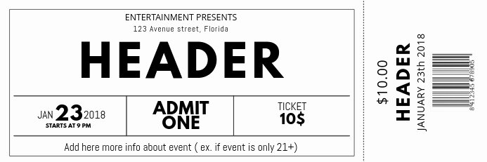 Concert Ticket Template Free New Black and White Free Concert event Ticket Template