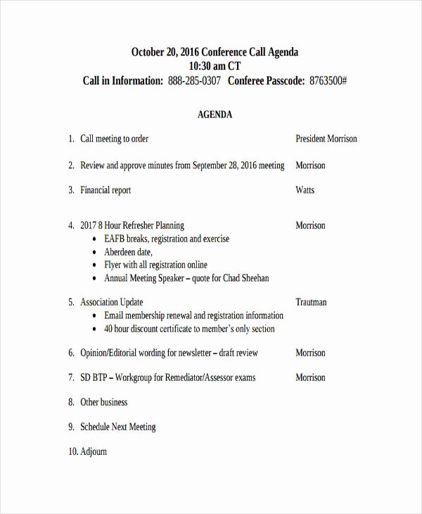Conference Call Agenda Templates Awesome 26 Agenda format Templates