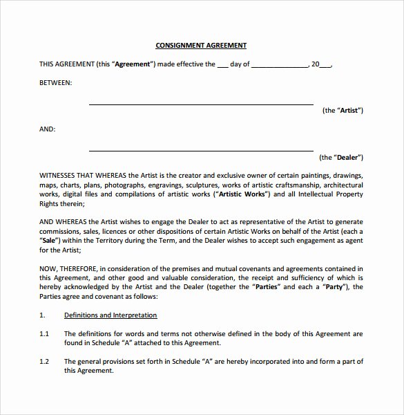 Consignment Agreement Template Free Elegant Consignment Agreement form Templates Excel Template