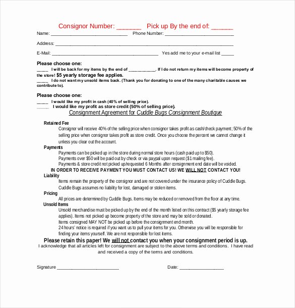 Consignment Agreement Template Free Fresh Consignment Agreement Template Free