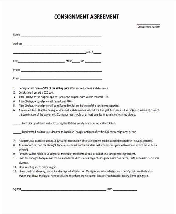 Consignment Agreement Template Free Luxury Free 11 Consignment Agreement form Samples In Word