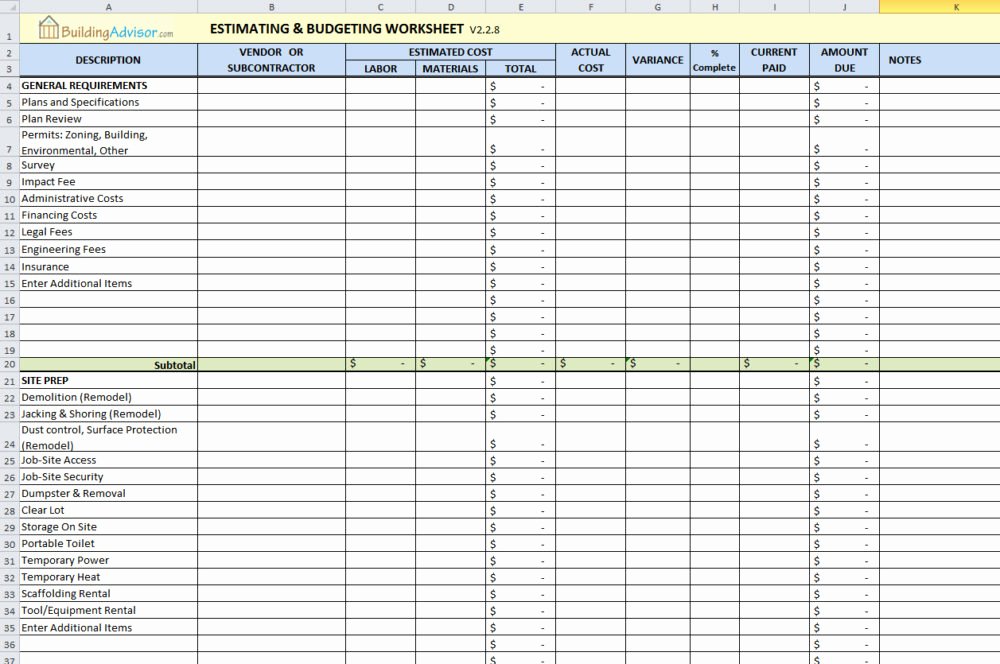 Construction Budget Template Excel New Free Construction Estimate Templates Collections