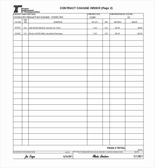 Construction Change order form Template Awesome Aia Change order form