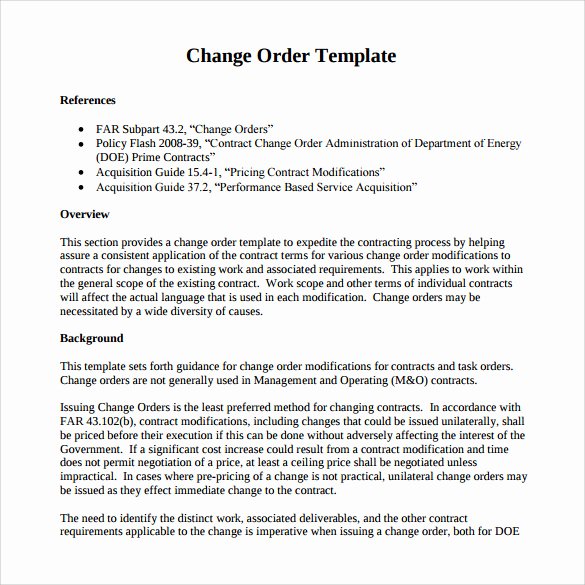 Construction Change order form Template Best Of Sample Change order – 11 Documents In Pdf Word