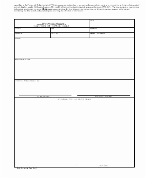 Construction Change order form Template Unique Sample Change order Request form 9 Examples In Word Pdf