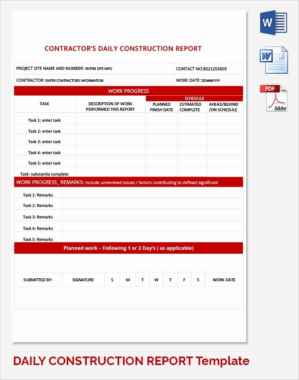 Construction Daily Report Template Free Beautiful Sample Daily Work Report Template 22 Free Documents In
