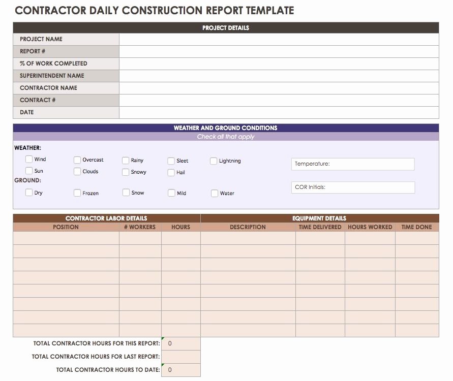 Construction Daily Report Template Fresh Construction Daily Reports Templates or software Smartsheet