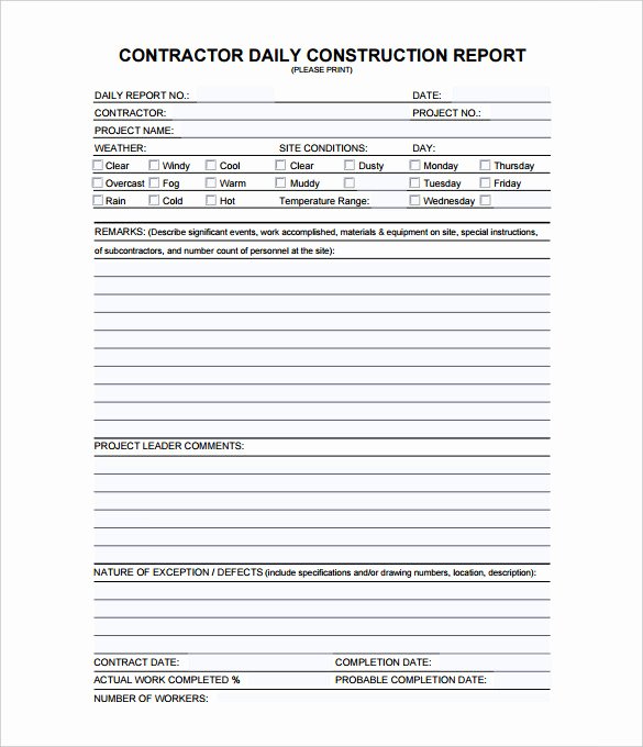 Construction Daily Report Template Fresh Daily Construction Report Template – 25 Free Word Pdf