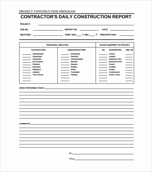Construction Daily Report Template Lovely Daily Construction Report Template – 25 Free Word Pdf