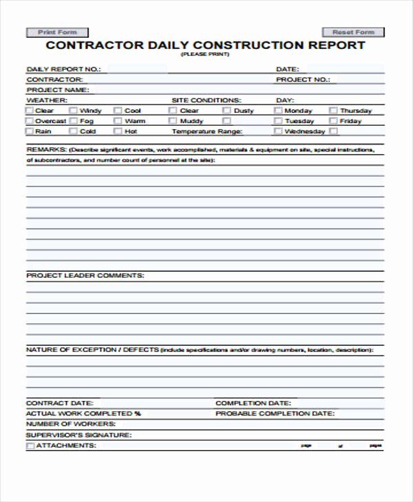 Construction Daily Report Template Luxury 22 Sample Construction Report Templates Word Docs
