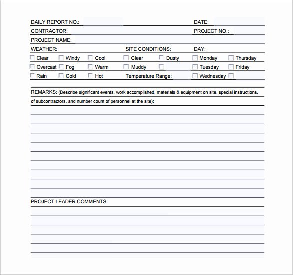 Construction Daily Report Template New 24 Daily Construction Report Templates Pdf Google Docs