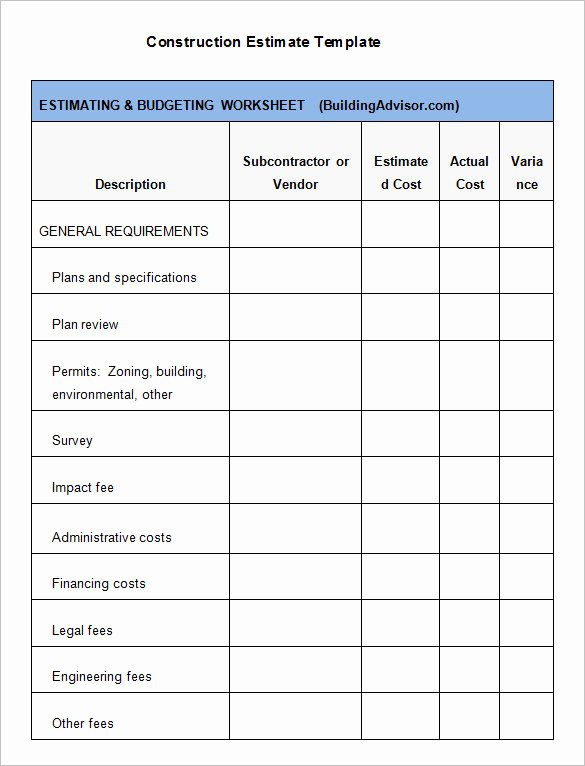 Construction Estimate Template Word Lovely Free Construction Estimate Template Excel