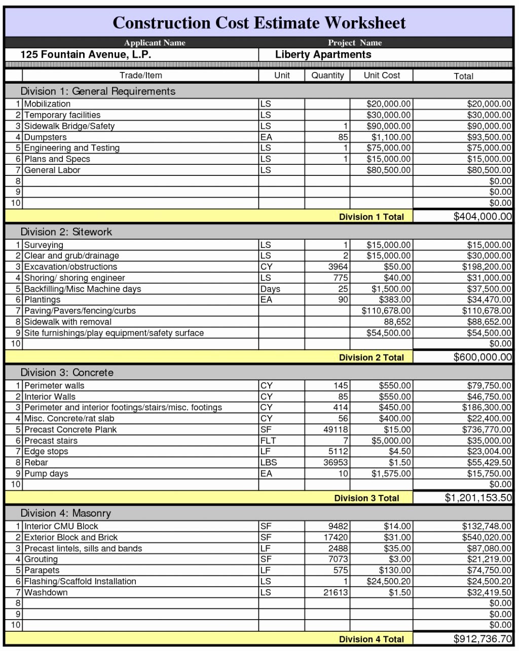 Construction Estimate Template Word New the top 5 Construction Estimating Spreadsheet Template