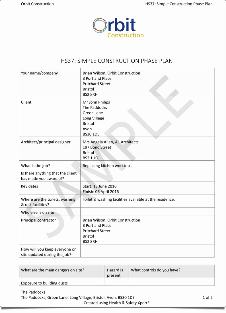 Construction Safety Plan Template Free Elegant Health &amp; Safety Xpert