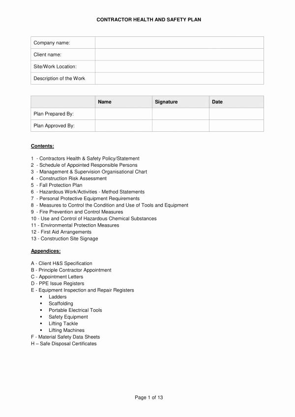 Construction Safety Plan Template Free New Free 14 Construction Safety Plan Template In Pdf