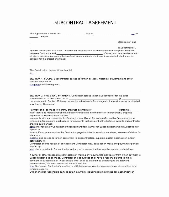 Construction Subcontractor Agreement Template Inspirational Need A Subcontractor Agreement 39 Free Templates Here