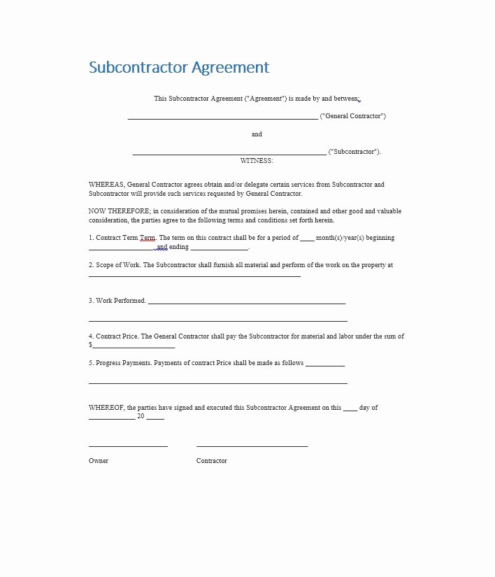 Construction Subcontractor Agreement Template Inspirational Need A Subcontractor Agreement 39 Free Templates Here